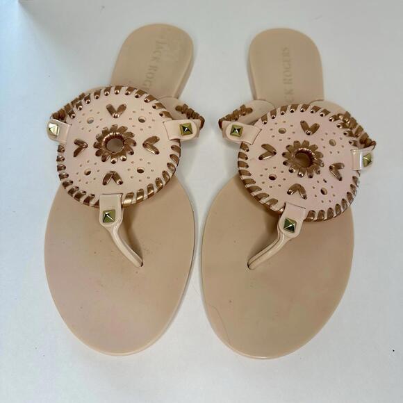 Jack Rogers Georgica Blush Pink Jelly Thong Sandals Size 9 Gold Leather MSRP $60 - Picture 7 of 8